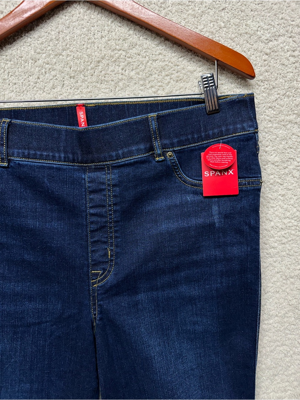 NWT Spanx Flare Jeans XL Dark Wash Pull-On Shaping Stretch Denim Midnight Shade - Picture 5 of 12